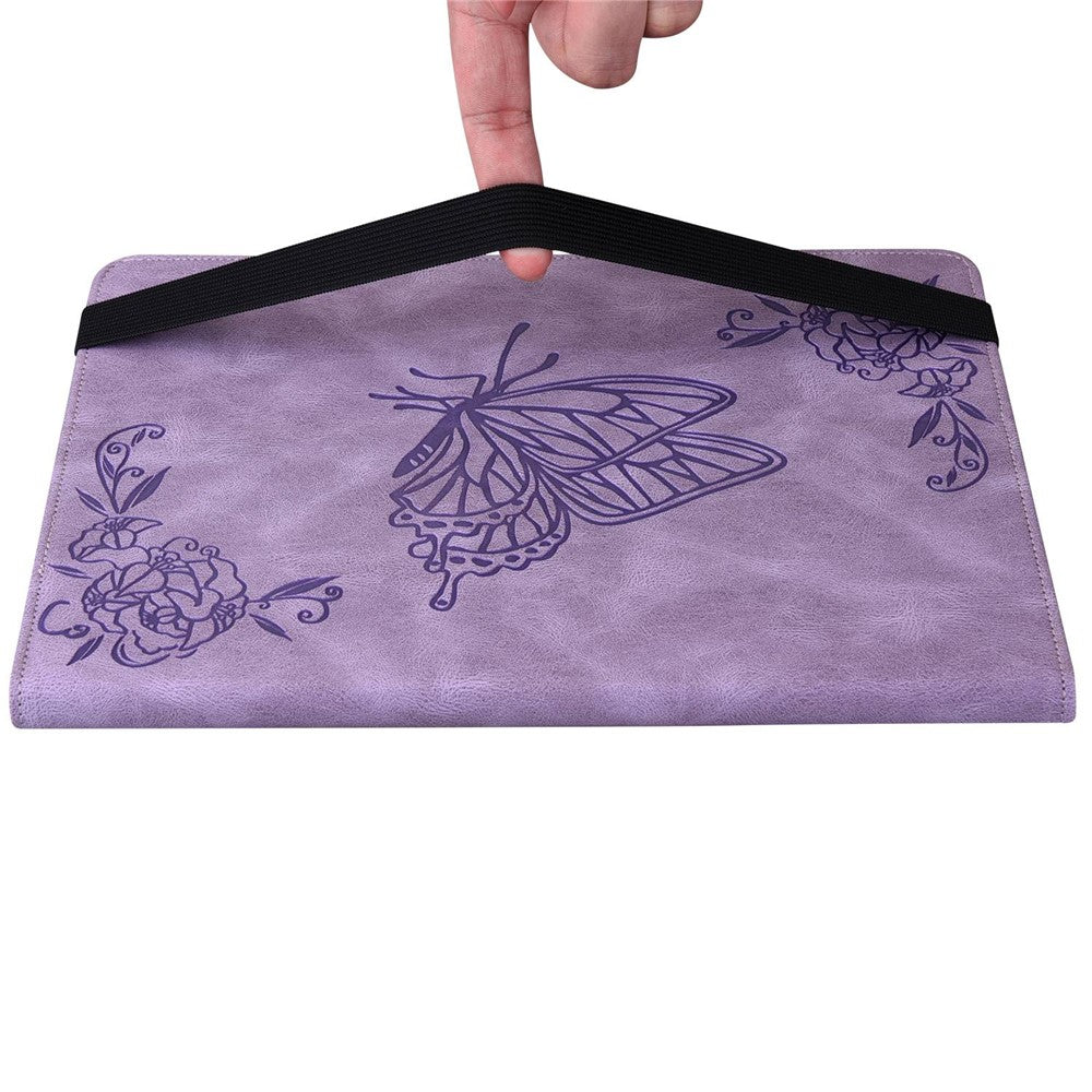For iPad (2025) / 10.9 (2022) Butterfly Flower Imprinted PU Leather Card Holder Stand Smart Tablet Case with Pencil Holder - Purple