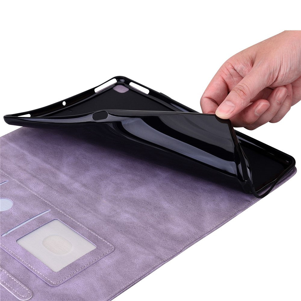 For iPad (2025) / 10.9 (2022) Butterfly Flower Imprinted PU Leather Card Holder Stand Smart Tablet Case with Pencil Holder - Purple