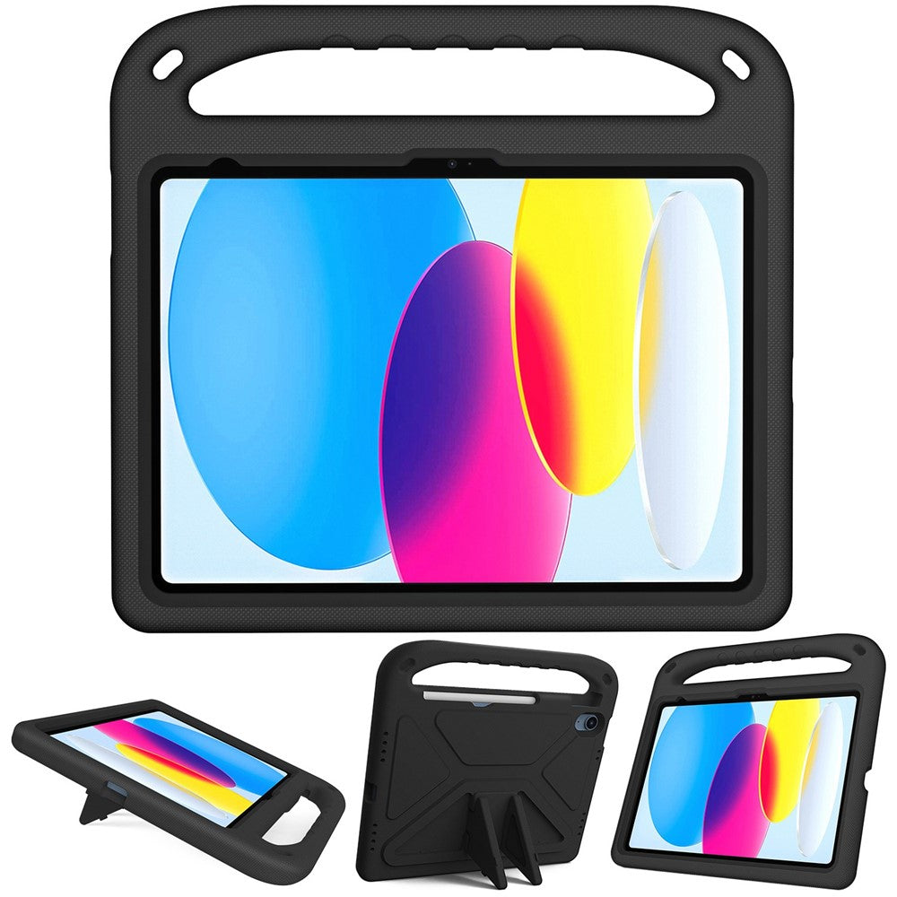 For iPad (2025) / 10.9 (2022) Hand Grip EVA Tablet Case Foldable Kickstand Protective Cover - Black