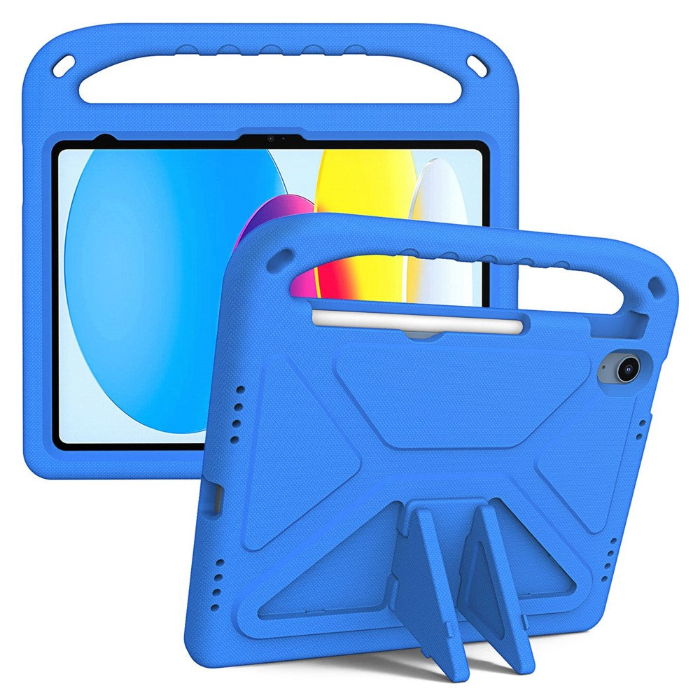 For iPad (2025) / 10.9 (2022) Hand Grip EVA Tablet Case Foldable Kickstand Protective Cover - Blue