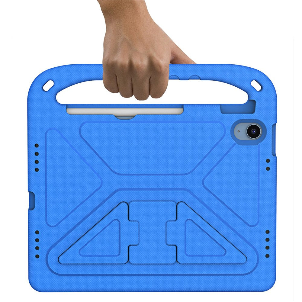 For iPad (2025) / 10.9 (2022) Hand Grip EVA Tablet Case Foldable Kickstand Protective Cover - Blue