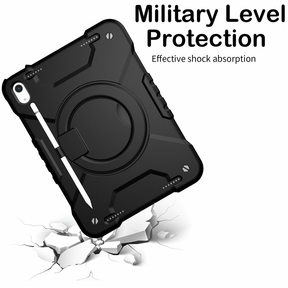 For iPad (2025) / 10.9 (2022) Tablet Case Rotary Kickstand PC + Silicone Tablet Cover with Shoulder Strap - All Back