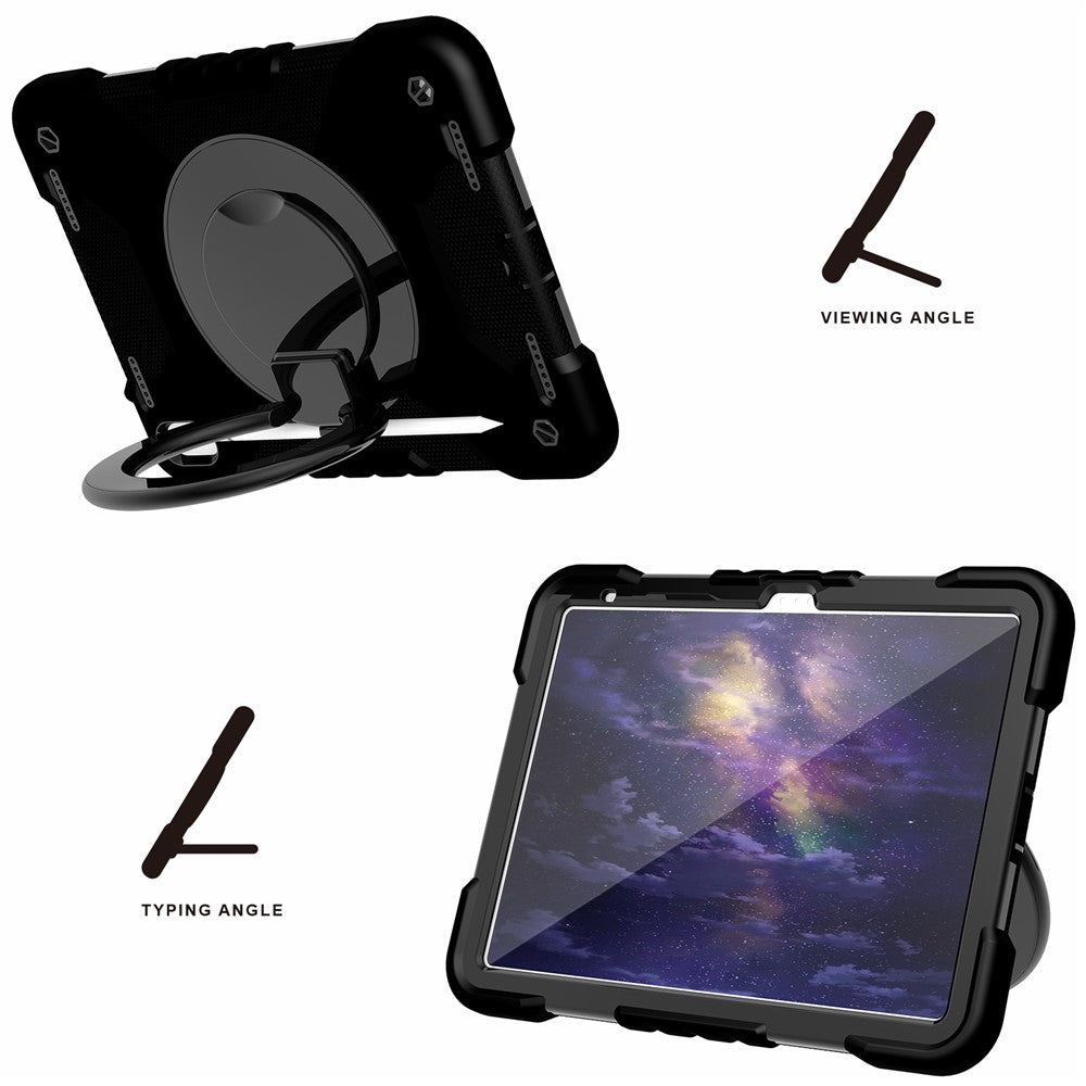 For iPad (2025) / 10.9 (2022) Tablet Case Rotary Kickstand PC + Silicone Tablet Cover with Shoulder Strap - All Back