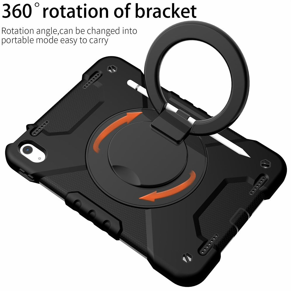 For iPad (2025) / 10.9 (2022) Tablet Case Rotary Kickstand PC + Silicone Tablet Cover with Shoulder Strap - All Back