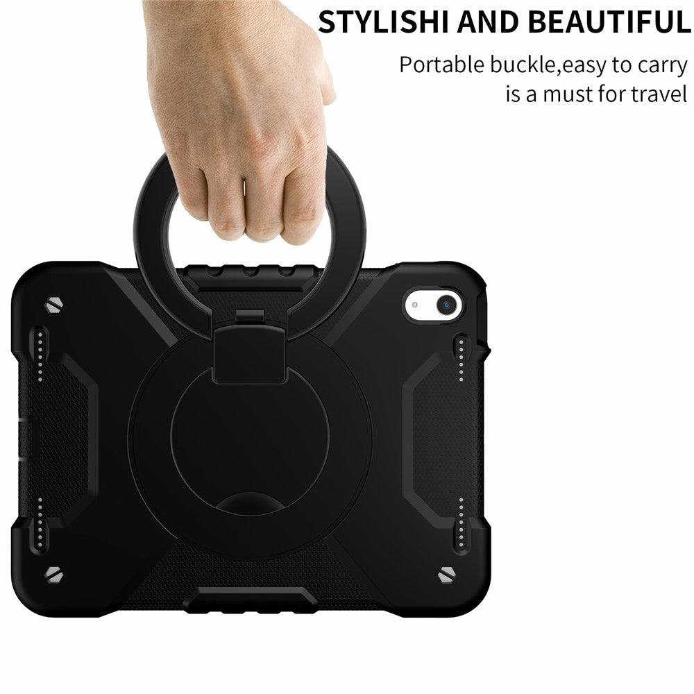 For iPad (2025) / 10.9 (2022) Tablet Case Rotary Kickstand PC + Silicone Tablet Cover with Shoulder Strap - All Back