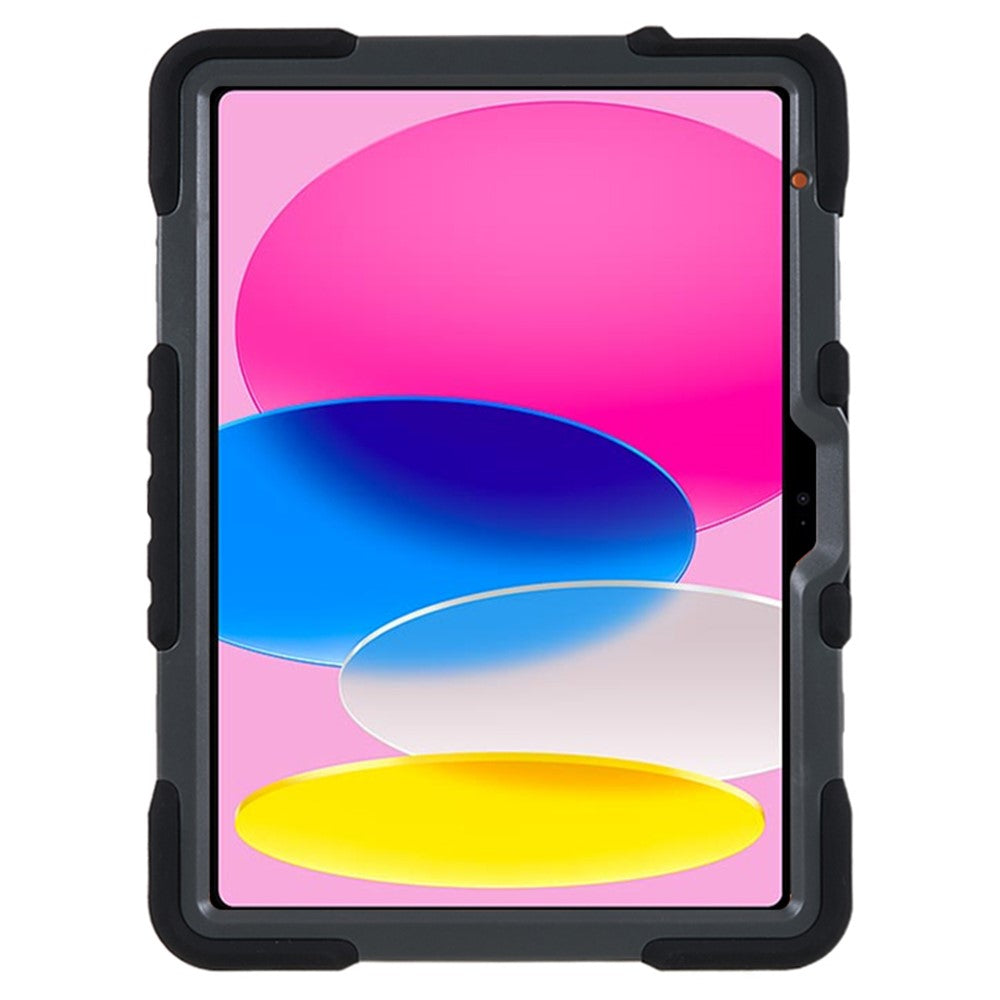 For iPad (2025) / 10.9 (2022) Tablet Case 360 Degree Rotation Kickstand Silicone+PC+ABS Tablet Cover - Black