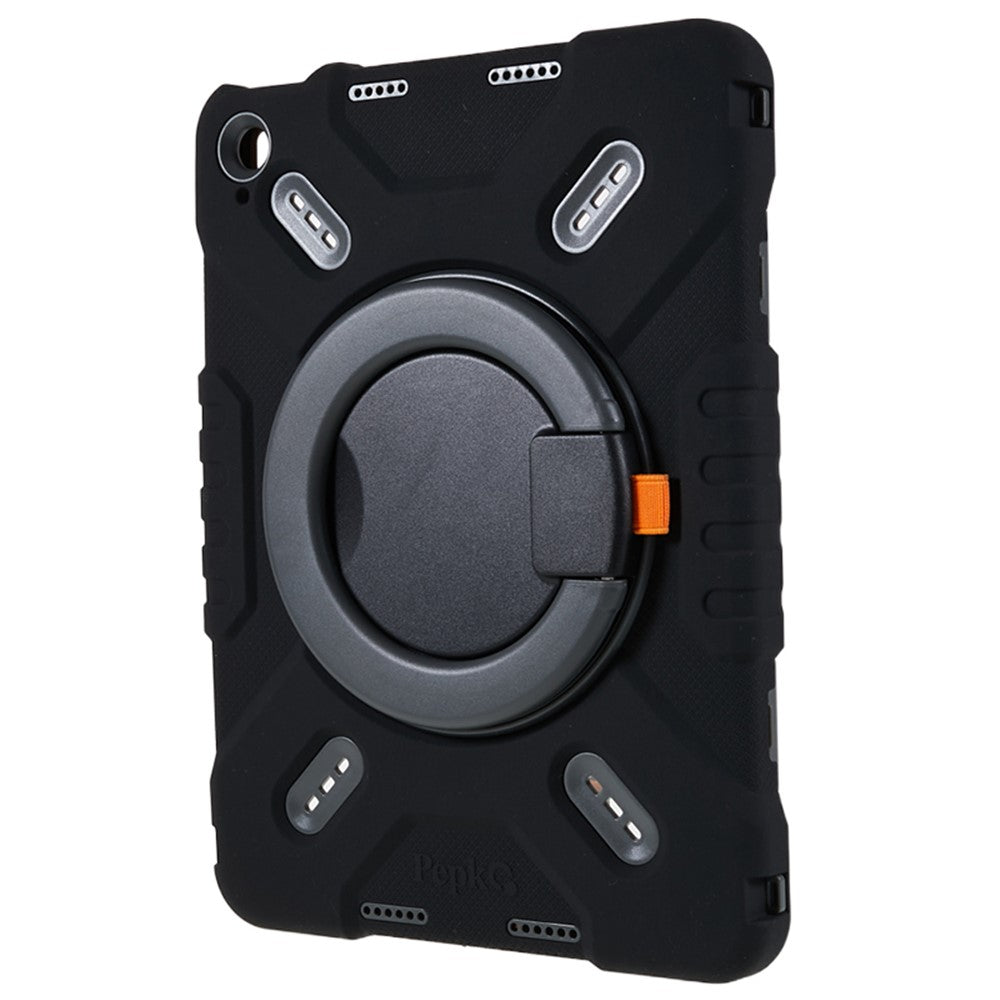 For iPad (2025) / 10.9 (2022) Tablet Case 360 Degree Rotation Kickstand Silicone+PC+ABS Tablet Cover - Black