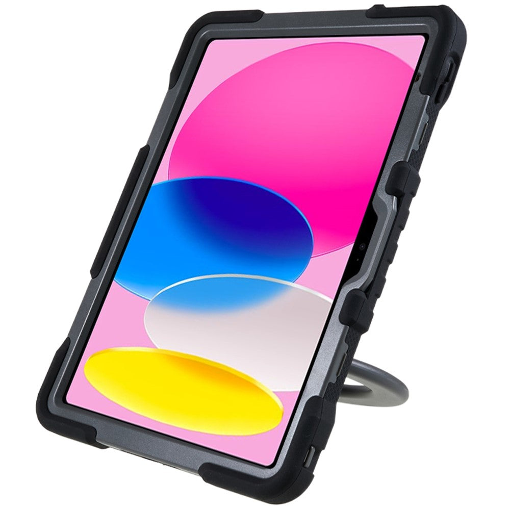 For iPad (2025) / 10.9 (2022) Tablet Case 360 Degree Rotation Kickstand Silicone+PC+ABS Tablet Cover - Black