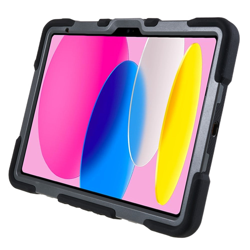 For iPad (2025) / 10.9 (2022) Tablet Case 360 Degree Rotation Kickstand Silicone+PC+ABS Tablet Cover - Black