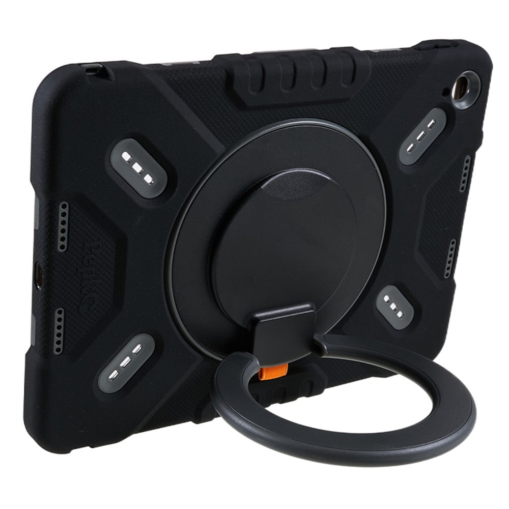 For iPad (2025) / 10.9 (2022) Tablet Case 360 Degree Rotation Kickstand Silicone+PC+ABS Tablet Cover - Black