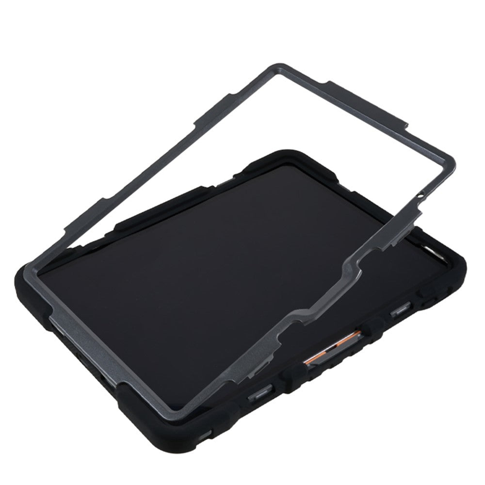 For iPad (2025) / 10.9 (2022) Tablet Case 360 Degree Rotation Kickstand Silicone+PC+ABS Tablet Cover - Black