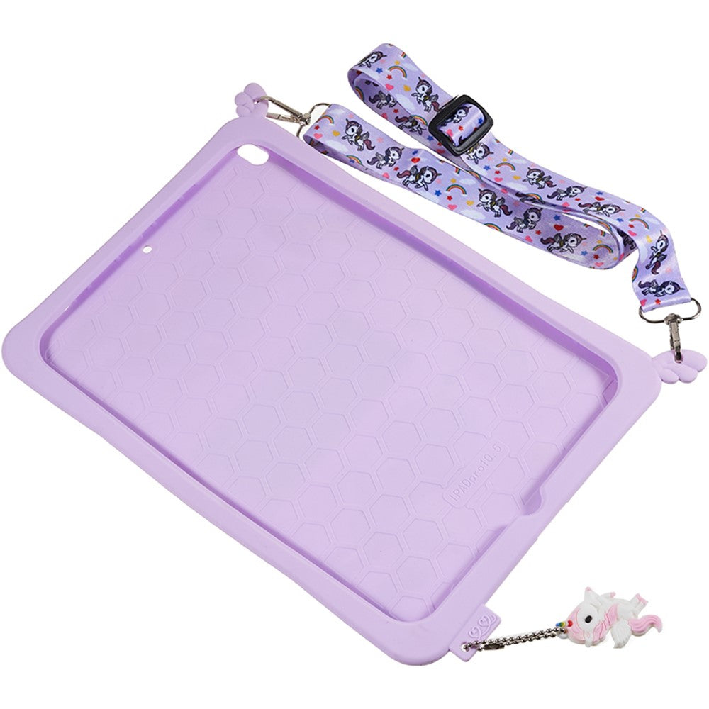 For iPad Pro 10.5-inch (2017) / Air 10.5 inch (2019) Silicone+PC Tablet Cover Decor Kickstand Case with Strap