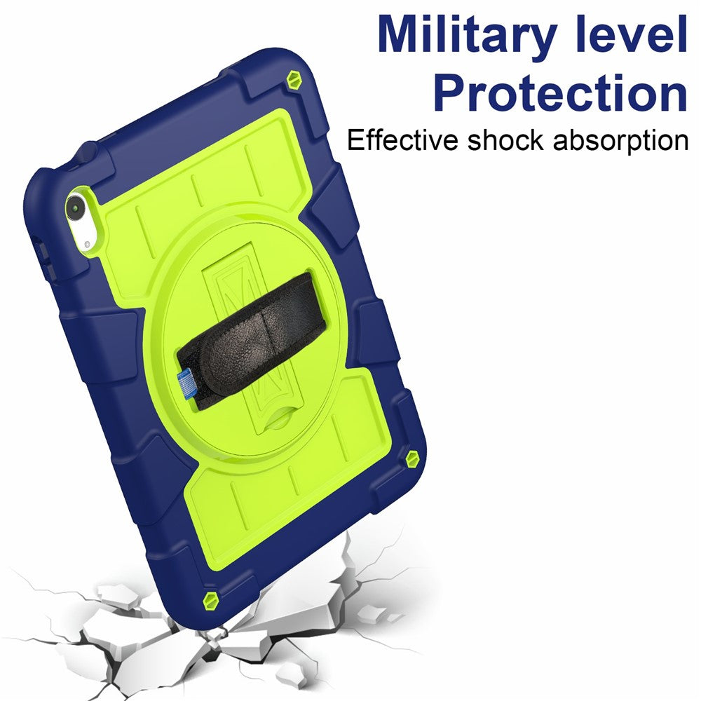 For iPad (2025) / 10.9 (2022) TPU+PC Tablet Case Rotating Hand Strap Kickstand Cover with Shoulder Strap - Navy Blue / Green