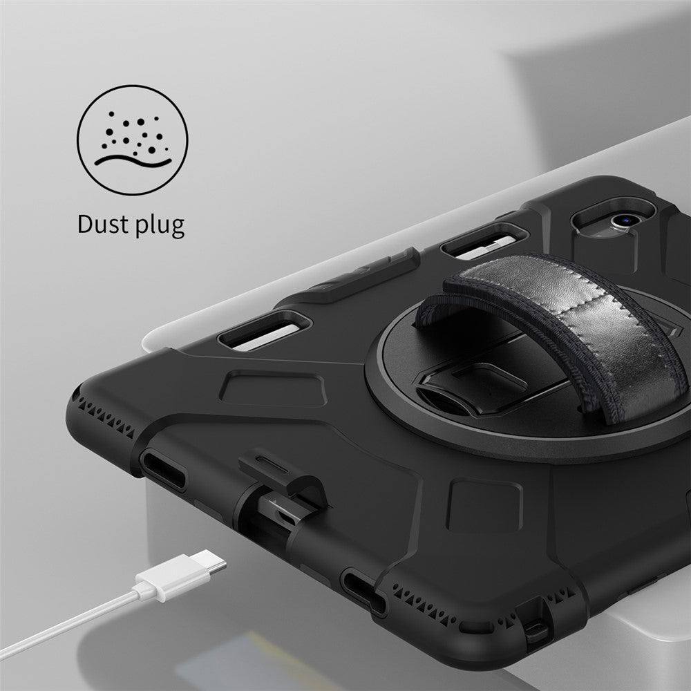 For iPad (2025) / 10.9 (2022) Kickstand Case PC+Silicone Tablet Cover with Shoulder Strap - Black