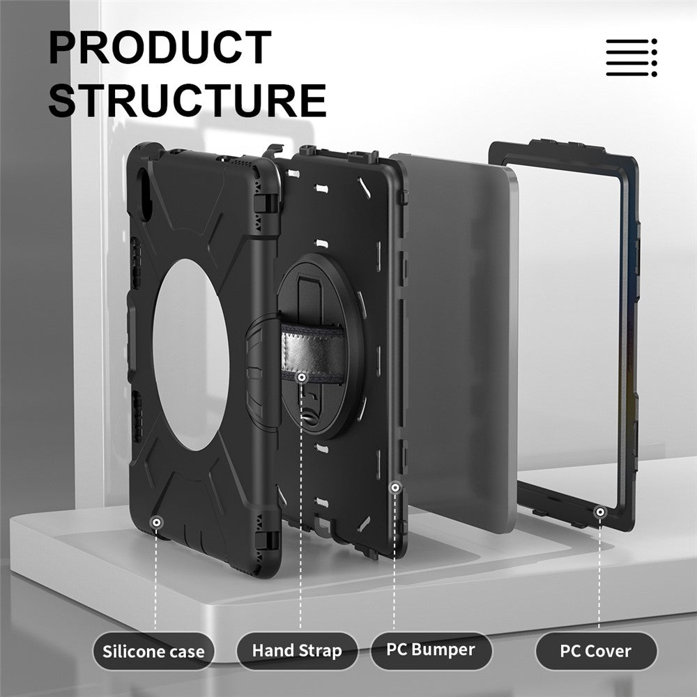 For iPad (2025) / 10.9 (2022) Kickstand Case PC+Silicone Tablet Cover with Shoulder Strap - Black