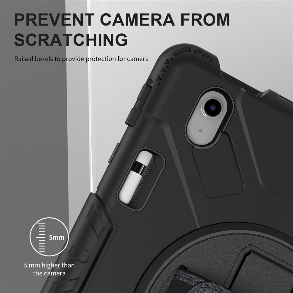 For iPad (2025) / 10.9 (2022) Kickstand Case PC+Silicone Tablet Cover with Shoulder Strap - Black