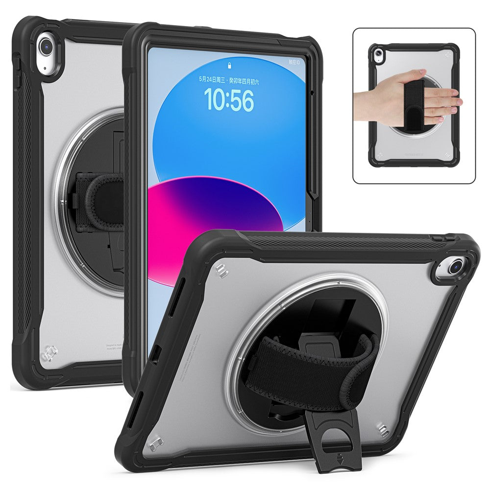 Kickstand Tablet Case for iPad (2025) / 10.9 (2022) Rotary Hand Strap TPU+PC Tablet Cover - Black