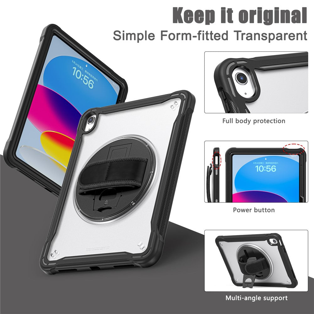 Kickstand Tablet Case for iPad (2025) / 10.9 (2022) Rotary Hand Strap TPU+PC Tablet Cover - Black