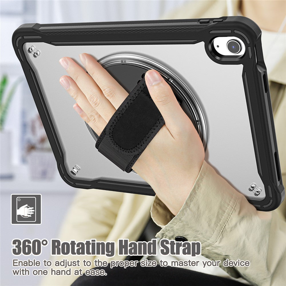 Kickstand Tablet Case for iPad (2025) / 10.9 (2022) Rotary Hand Strap TPU+PC Tablet Cover - Black