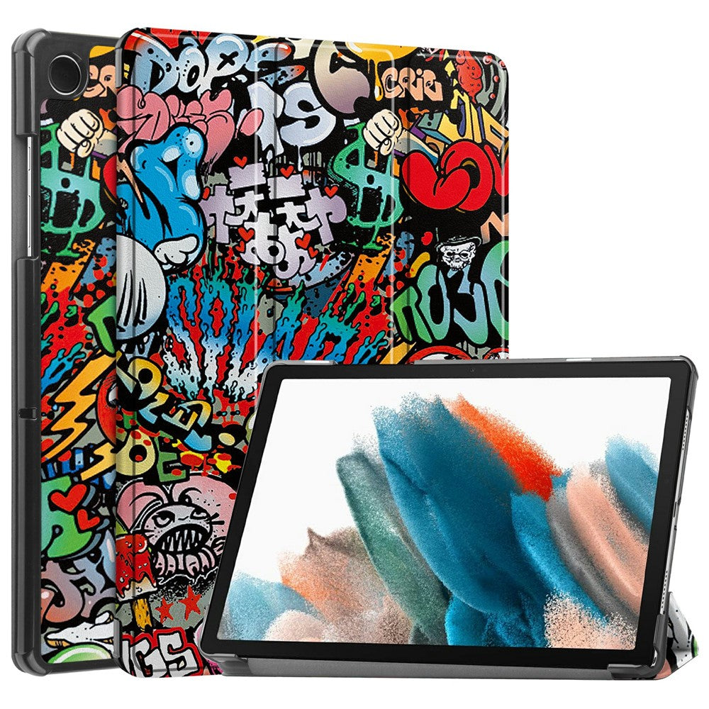 For Samsung Galaxy Tab A9+ Trifold Stand Tablet Case PU Leather Pattern Printing Smart Protective Cover - Graffiti