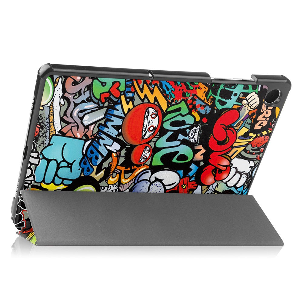 For Samsung Galaxy Tab A9+ Trifold Stand Tablet Case PU Leather Pattern Printing Smart Protective Cover - Graffiti