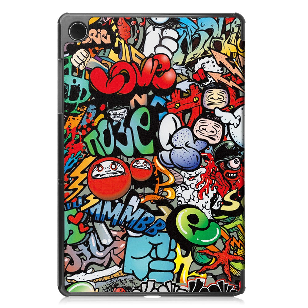 For Samsung Galaxy Tab A9+ Trifold Stand Tablet Case PU Leather Pattern Printing Smart Protective Cover - Graffiti
