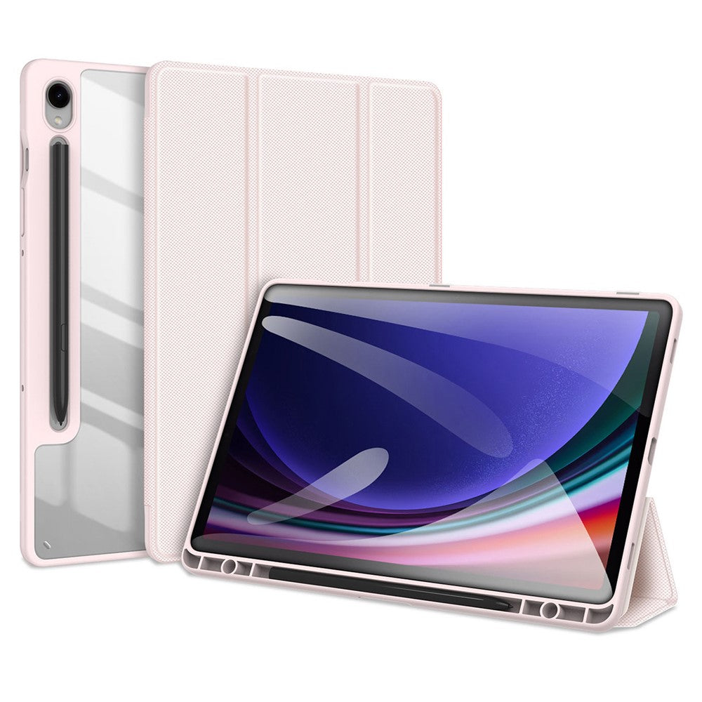 For Samsung Galaxy Tab S10 Lite / S10 FE / S9 FE / S9 Tablet Leather Case Tri-Fold Stand Pen Slot Cover - Light Pink