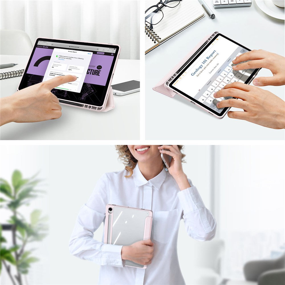 For Samsung Galaxy Tab S10 Lite / S10 FE / S9 FE / S9 Tablet Leather Case Tri-Fold Stand Pen Slot Cover - Light Pink