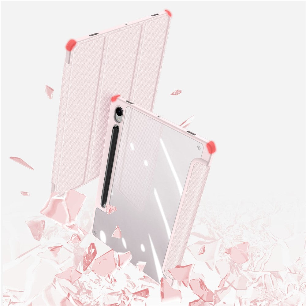 For Samsung Galaxy Tab S10 Lite / S10 FE / S9 FE / S9 Tablet Leather Case Tri-Fold Stand Pen Slot Cover - Light Pink