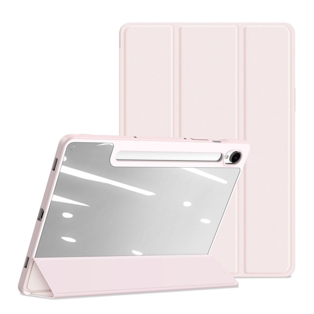 For Samsung Galaxy Tab S10 Lite / S10 FE / S9 FE / S9 Tablet Leather Case Tri-Fold Stand Pen Slot Cover - Light Pink