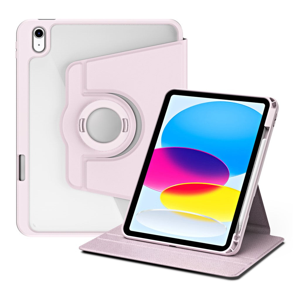 For iPad (2025) / 10.9 (2022) Smart Cover PU Leather+Acrylic Rotary Kickstand Protective Tablet Case - Pink