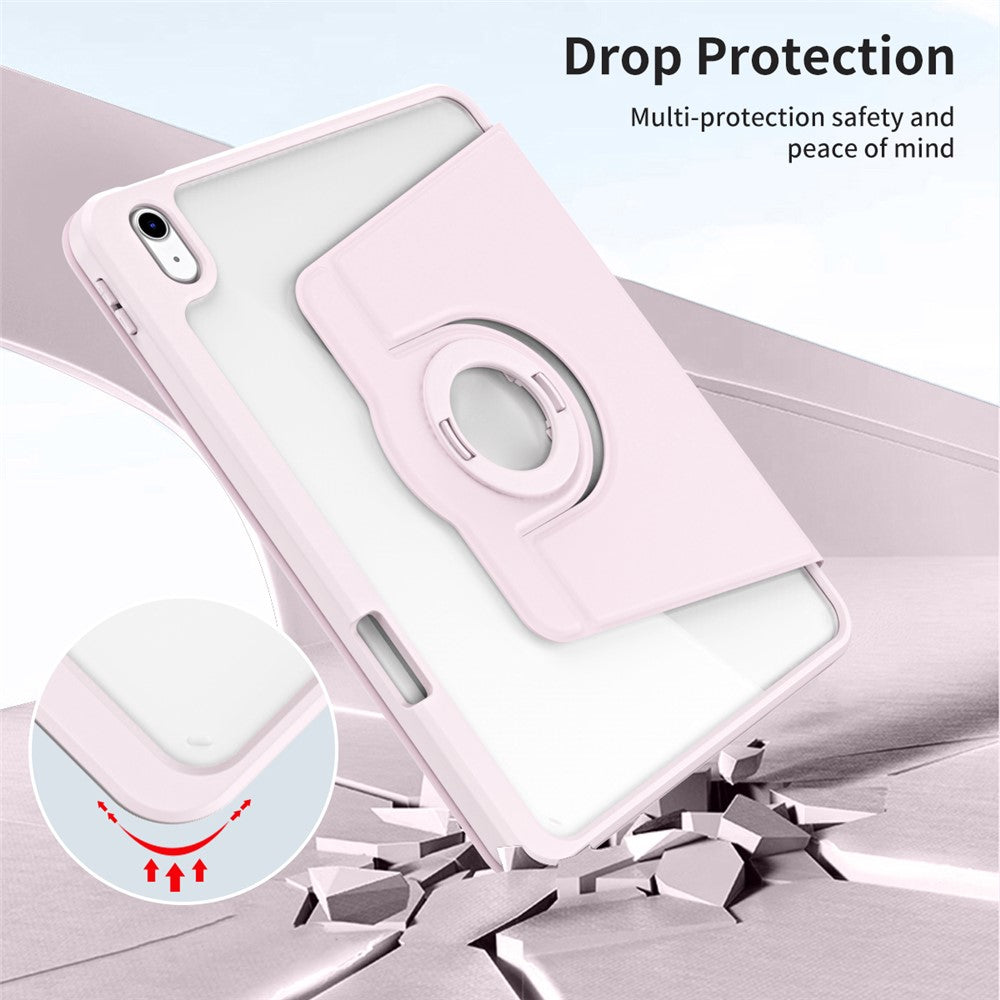 For iPad (2025) / 10.9 (2022) Smart Cover PU Leather+Acrylic Rotary Kickstand Protective Tablet Case - Pink
