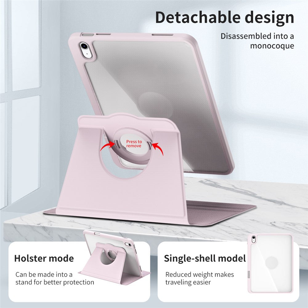 For iPad (2025) / 10.9 (2022) Smart Cover PU Leather+Acrylic Rotary Kickstand Protective Tablet Case - Pink