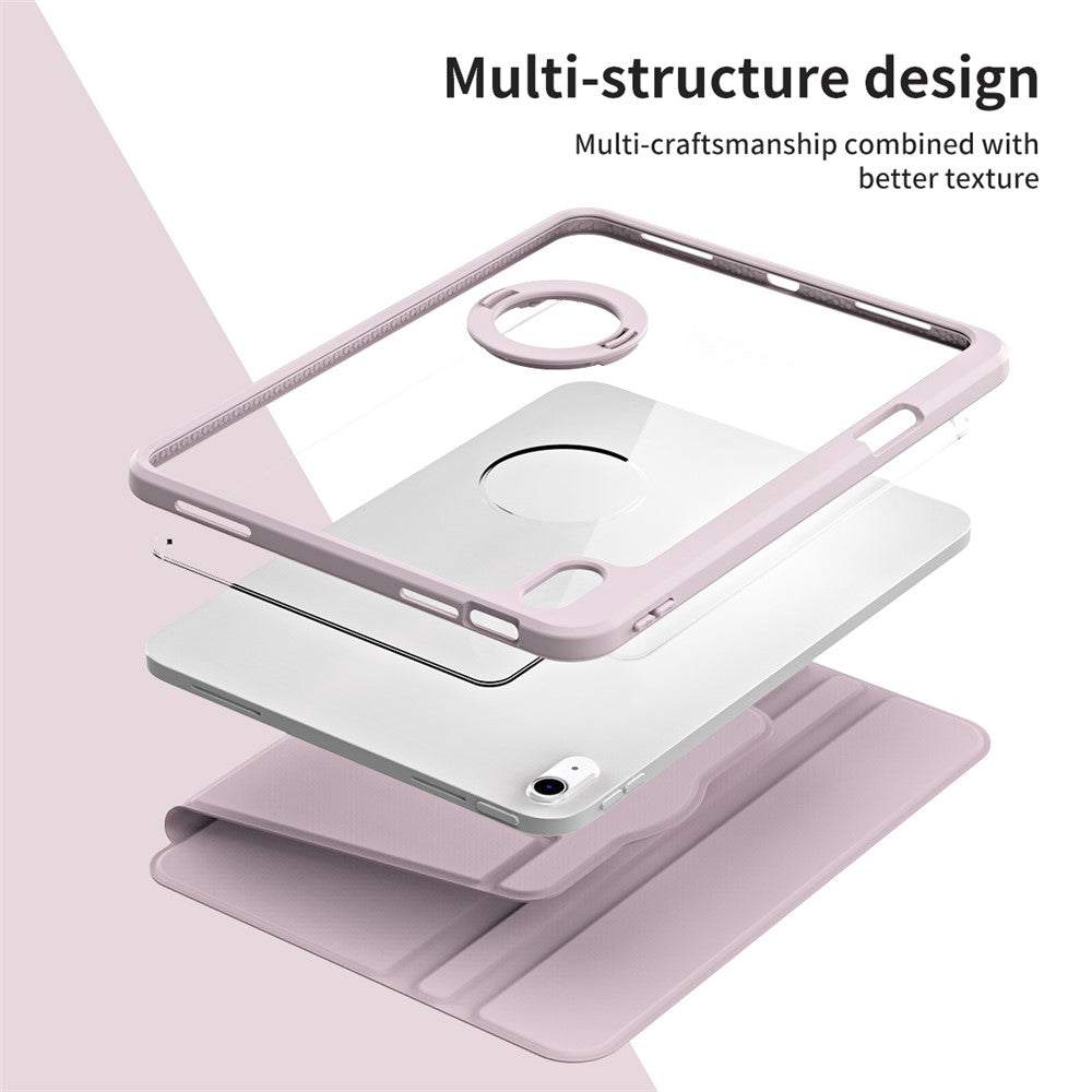 For iPad (2025) / 10.9 (2022) Smart Cover PU Leather+Acrylic Rotary Kickstand Protective Tablet Case - Pink