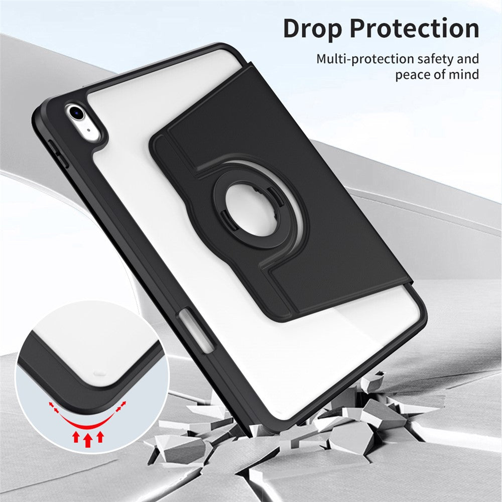 For iPad (2025) / 10.9 (2022) Smart Cover PU Leather+Acrylic Rotary Kickstand Protective Tablet Case - Black