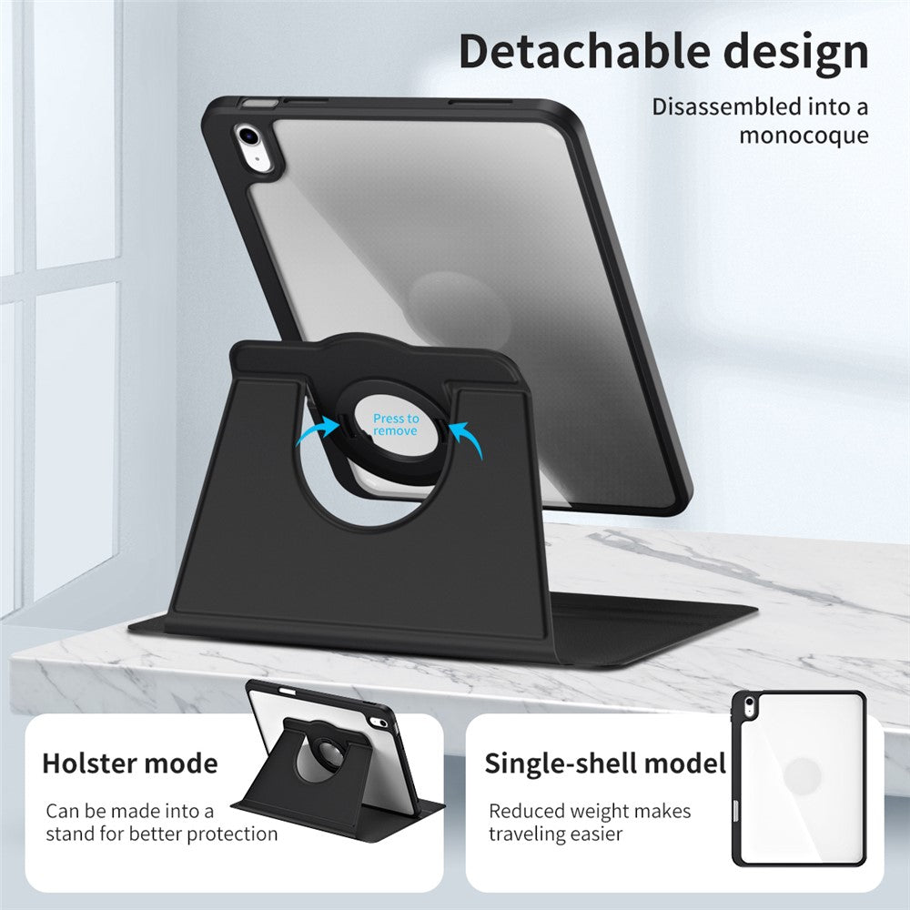For iPad (2025) / 10.9 (2022) Smart Cover PU Leather+Acrylic Rotary Kickstand Protective Tablet Case - Black