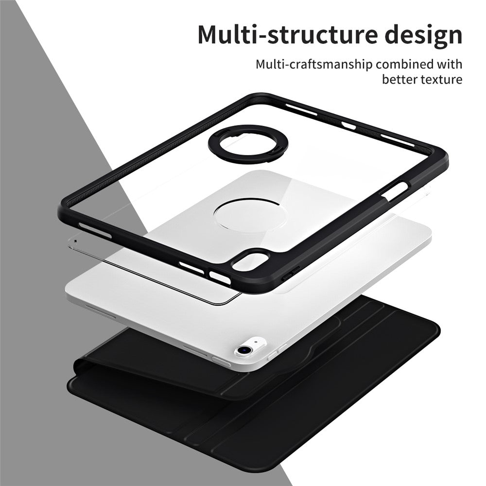 For iPad (2025) / 10.9 (2022) Smart Cover PU Leather+Acrylic Rotary Kickstand Protective Tablet Case - Black