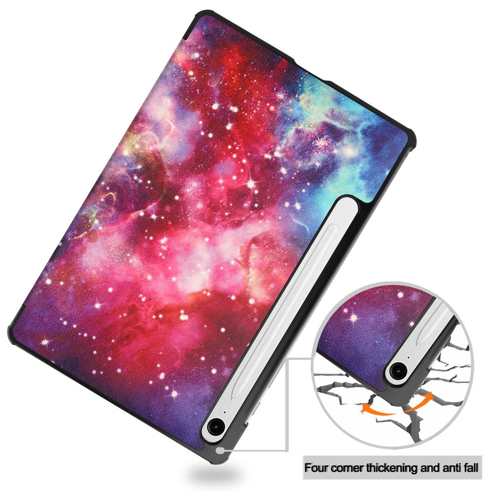 For Samsung Galaxy Tab S10 FE / S9 FE Case Pattern Printing Trifold Stand Tablet Cover - Galaxy