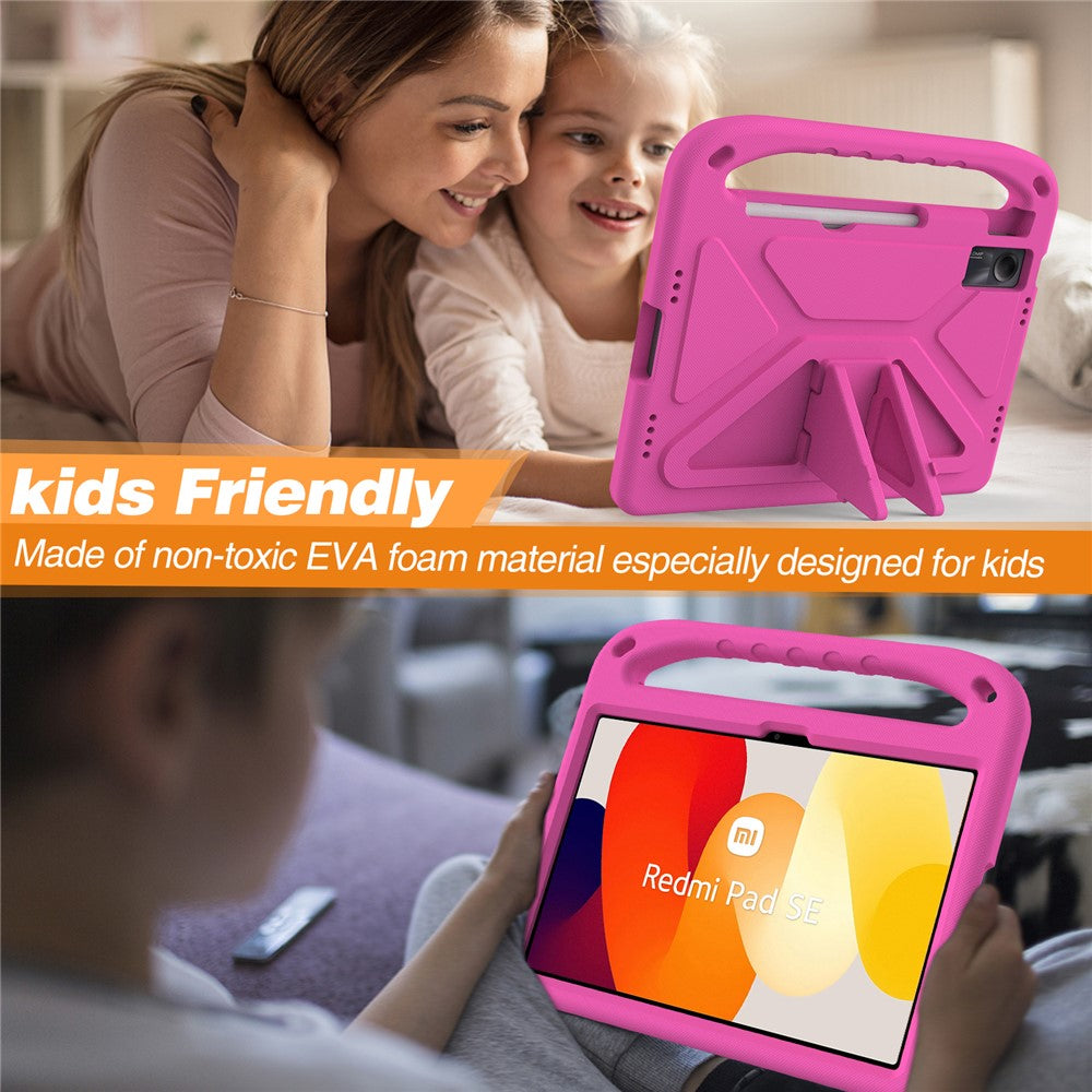 For Xiaomi Redmi Pad SE Case Hand Grip EVA Tablet Kickstand Cover - Rose