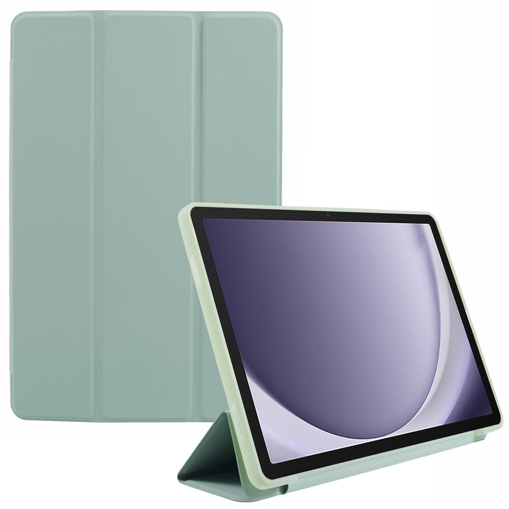 For Samsung Galaxy Tab A9+ Tri-fold Stand Cover PU Leather Honeycomb Texture Tablet Case - Light Green