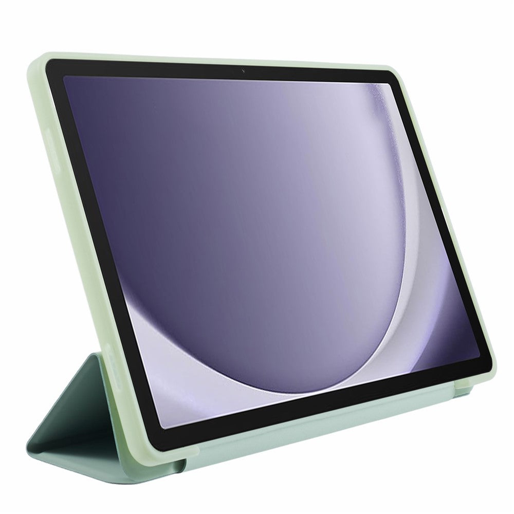 For Samsung Galaxy Tab A9+ Tri-fold Stand Cover PU Leather Honeycomb Texture Tablet Case - Light Green