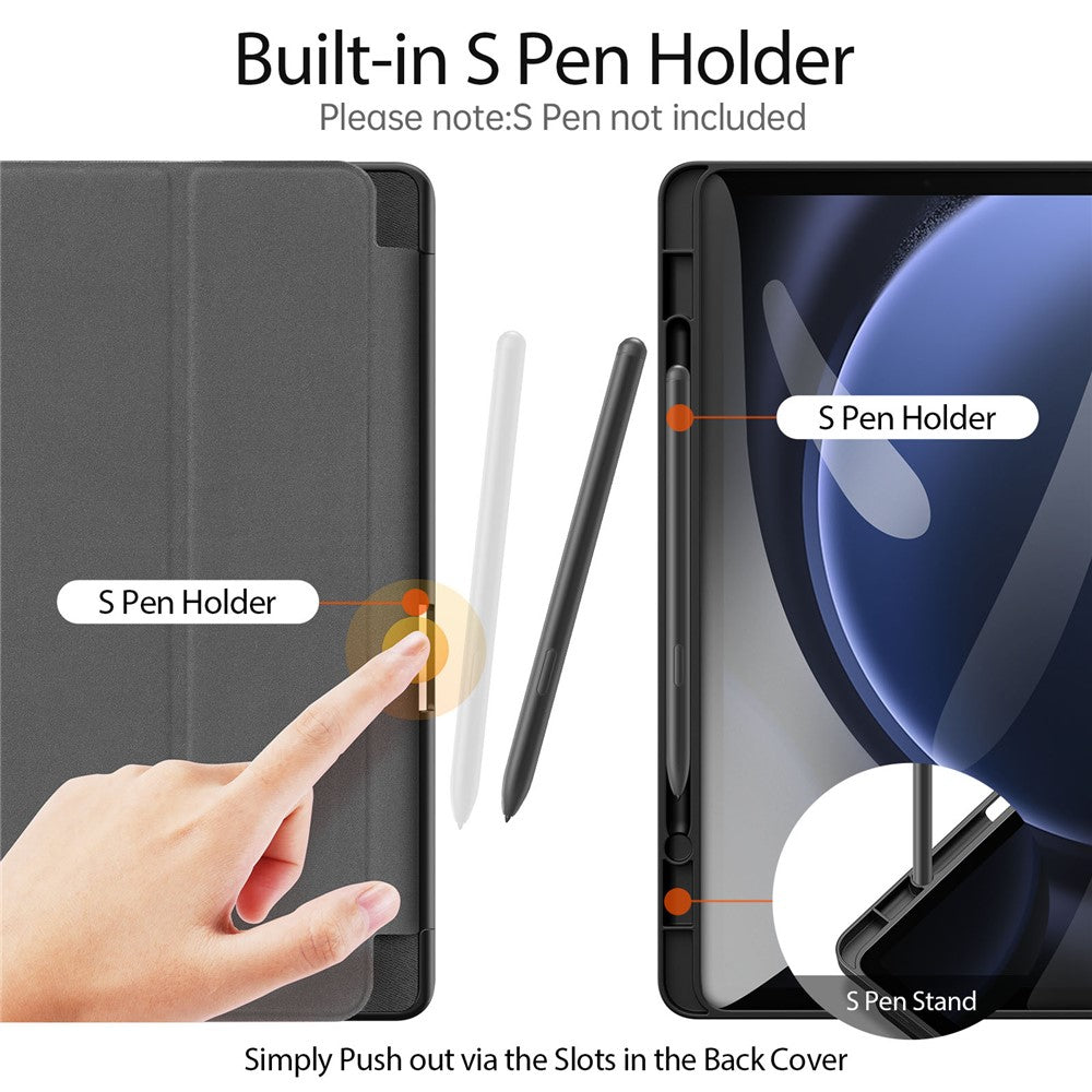 for Samsung Galaxy Tab S10 Lite / S10 FE / Tab S9 FE Case Tri-Fold Stand Leather Smart Folio Tablet Case - Black