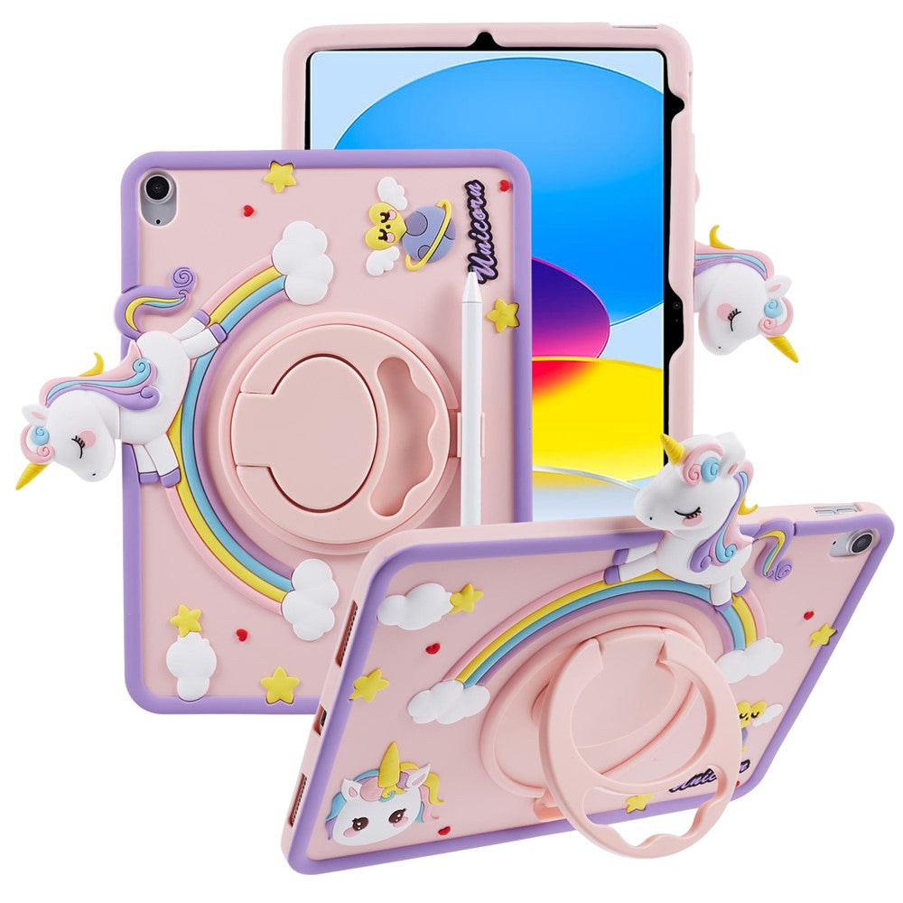 For iPad (2025) / 10.9 (2022) Silicone Case Rotation Kickstand Horse Tablet Cover