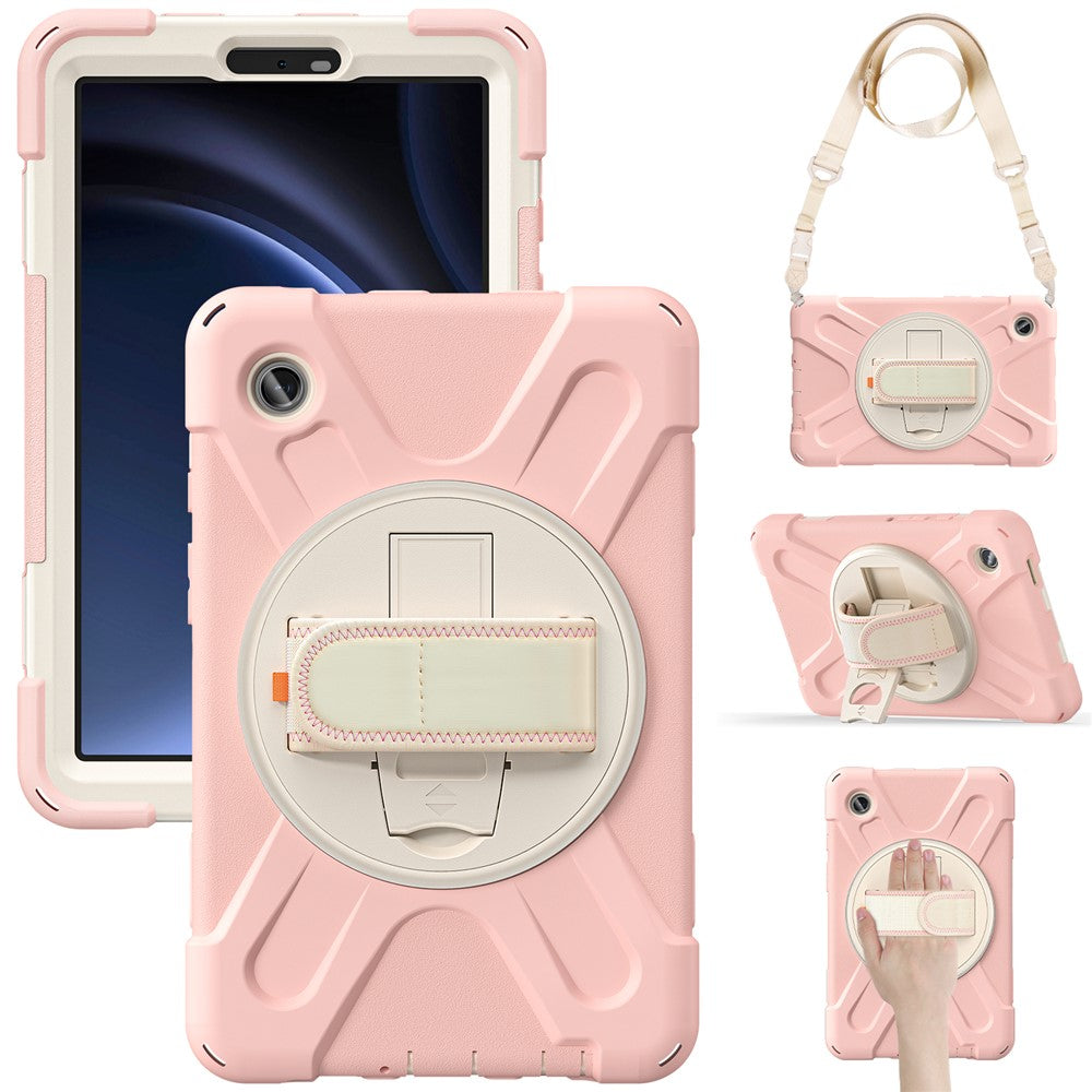 For Samsung Galaxy Tab A9 Tablet Case Kickstand PC+Silicone Cover with Hand Band / Shoulder Strap - Pink