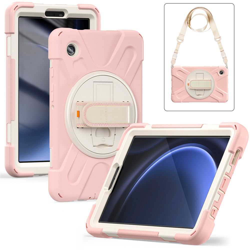 For Samsung Galaxy Tab A9 Tablet Case Kickstand PC+Silicone Cover with Hand Band / Shoulder Strap - Pink