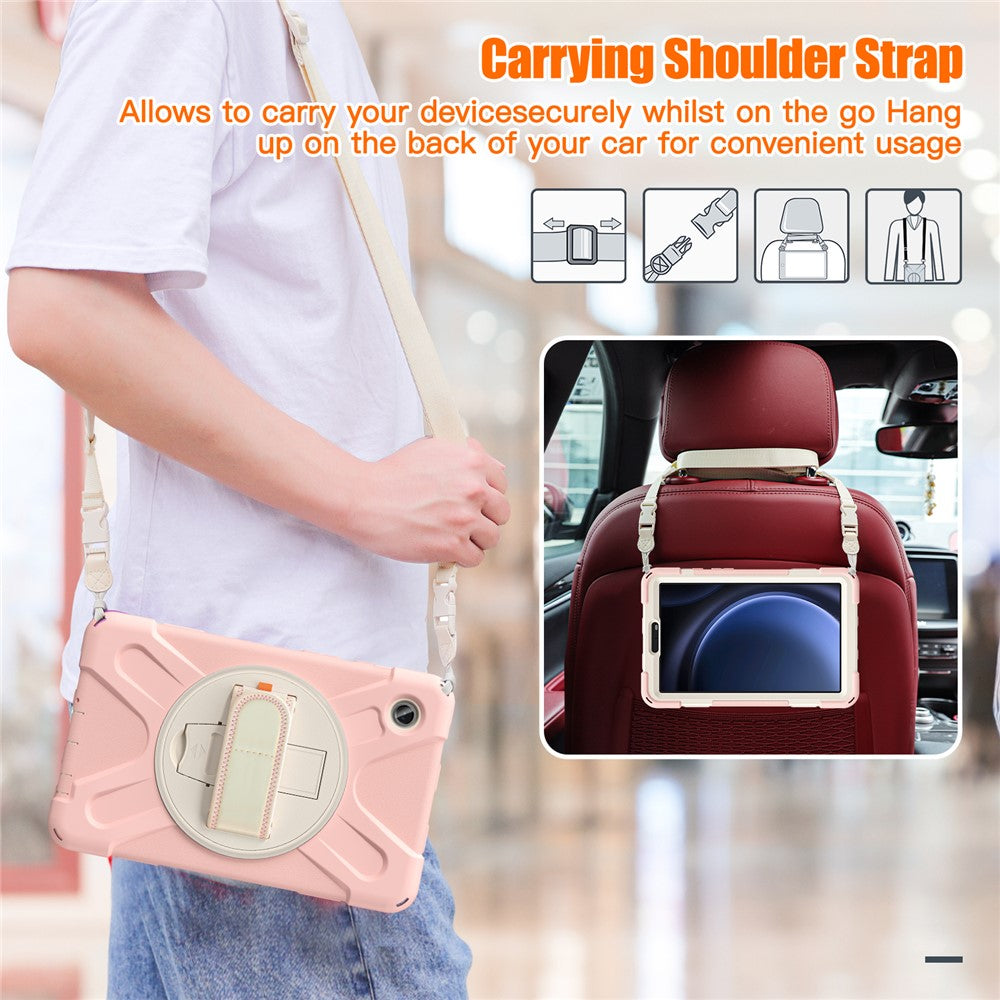 For Samsung Galaxy Tab A9 Tablet Case Kickstand PC+Silicone Cover with Hand Band / Shoulder Strap - Pink