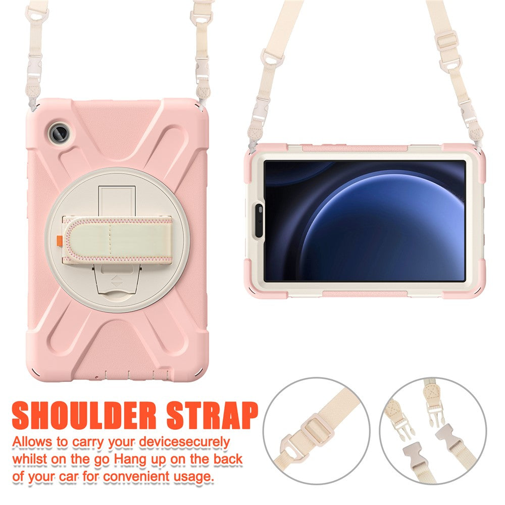 For Samsung Galaxy Tab A9 Tablet Case Kickstand PC+Silicone Cover with Hand Band / Shoulder Strap - Pink