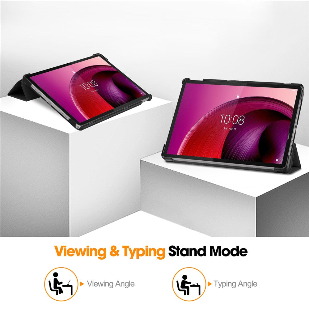 For Lenovo Tab M11 / Xiaoxin Pad 11 2024 Case Tri-Fold Stand PU Leather+PC Tablet Cover - Black