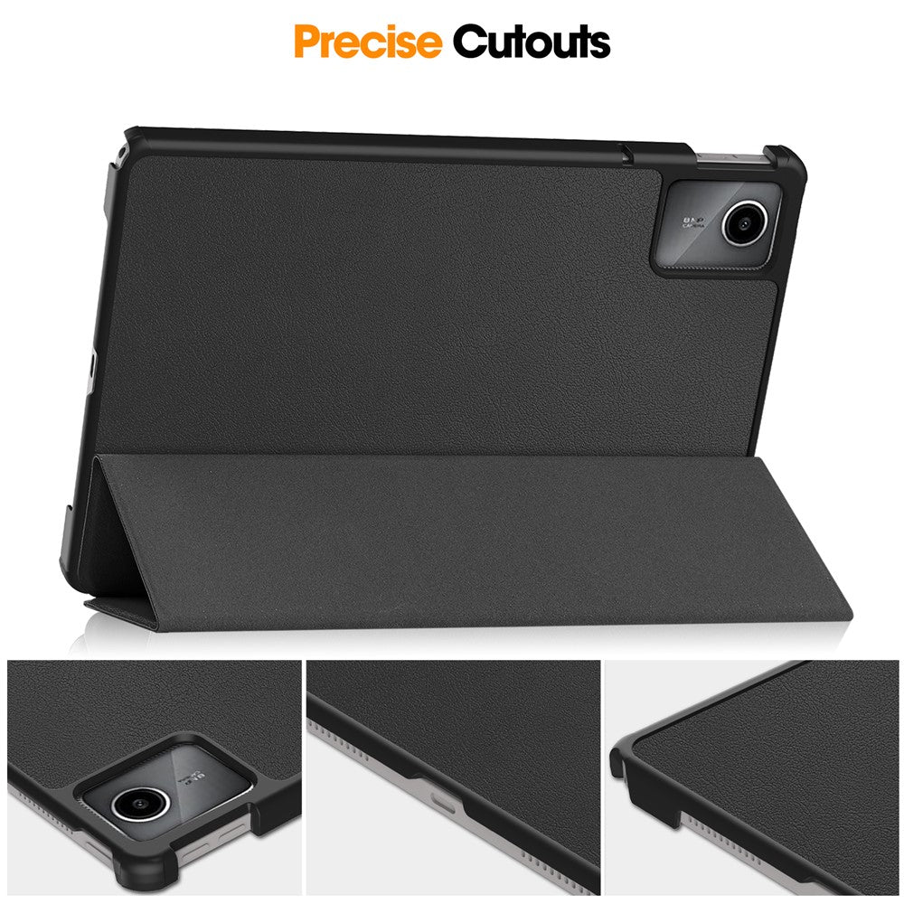 For Lenovo Tab M11 / Xiaoxin Pad 11 2024 Case Tri-Fold Stand PU Leather+PC Tablet Cover - Black