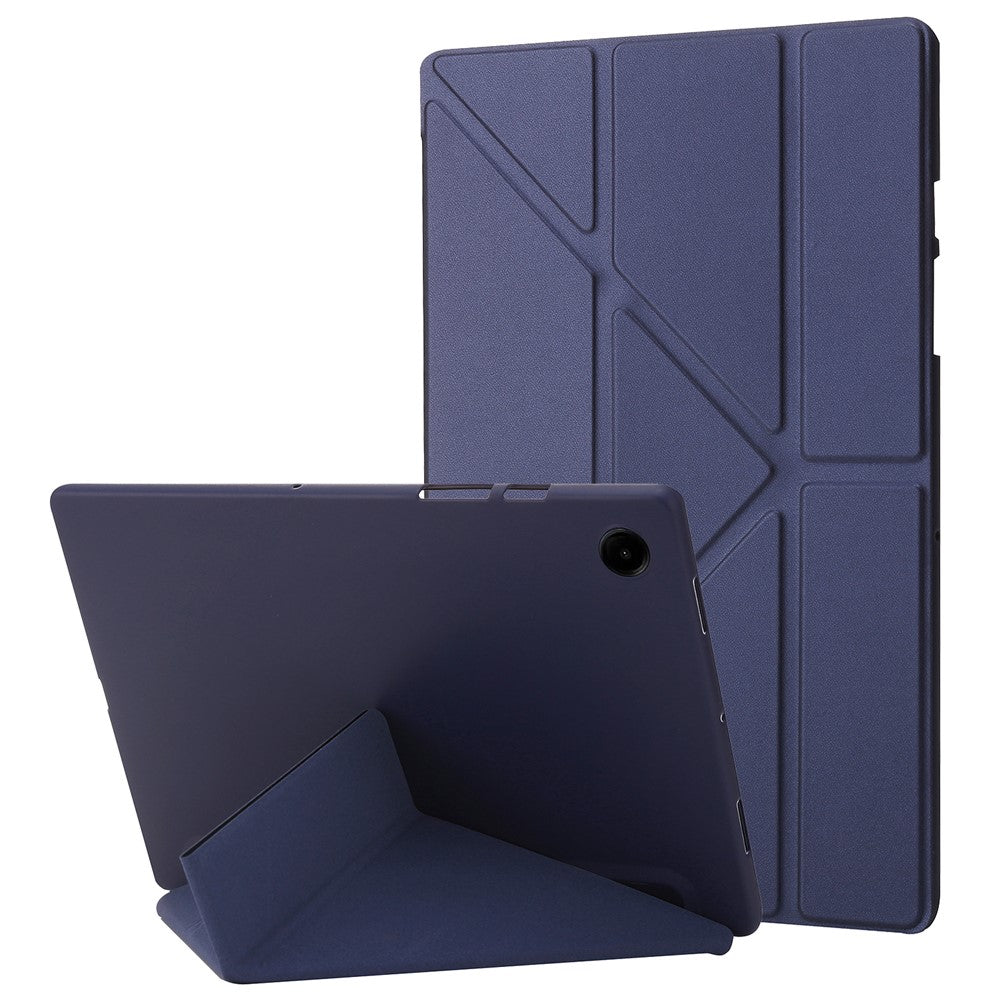 For Samsung Galaxy Tab A9+ Case Origami Stand Leather+Silicone Tablet Cover - Dark Blue